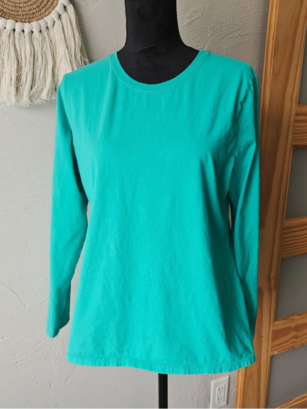Hanes Long Sleeve Crewneck Top - Teal Green